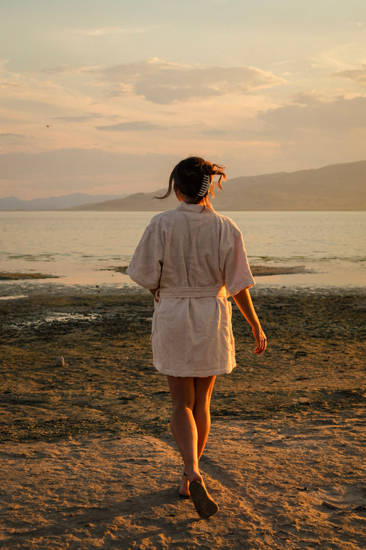 Short Towel Robe - Sandwashed White