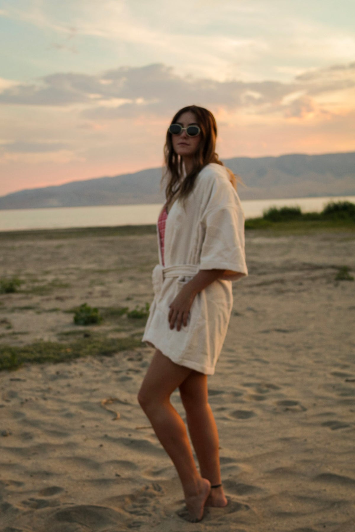 Short Towel Robe - Sandwashed White