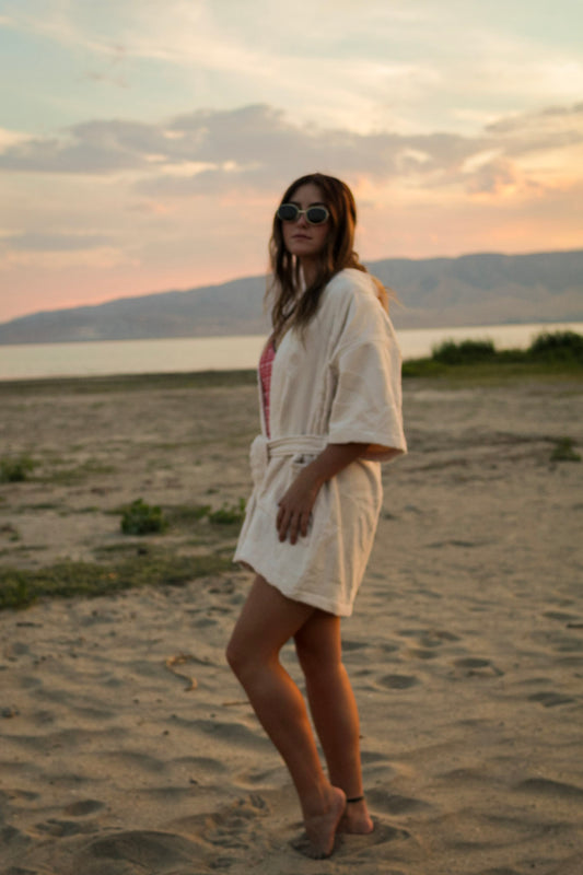 Short Towel Robe - Sandwashed White